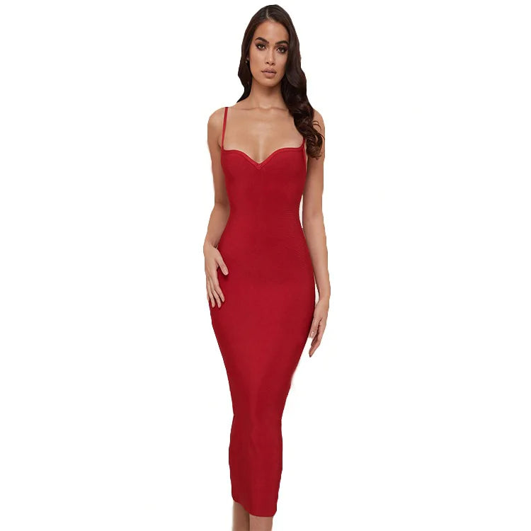 V-Neck Backless Bodycon Maxi Dress with Straps