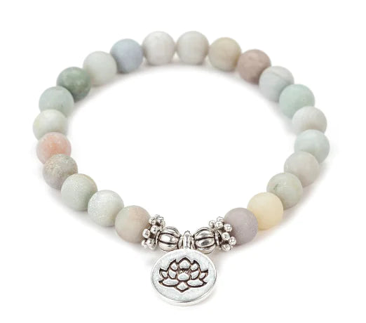 Stone Bead Yoga Lotus Bracelet with Chain Pendant