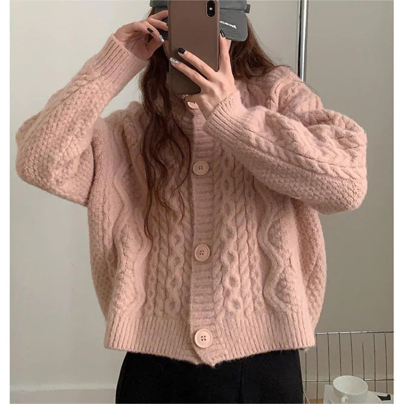 LLANO Loose Chic Cable Knit Cardigan for Women