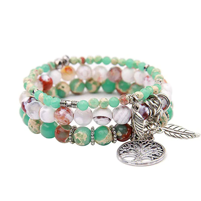 Agate Bracelet with Multi-Layer Tree of Life Design