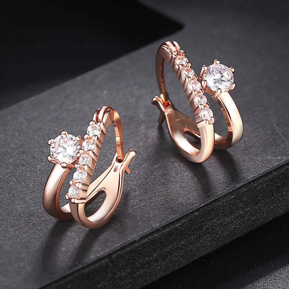 Stylish Ear Studs with 3A Zircon and Crystals