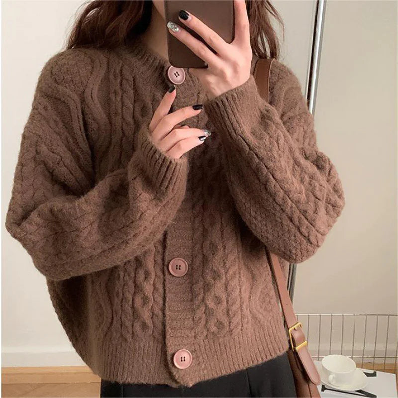 LLANO Loose Chic Cable Knit Cardigan for Women