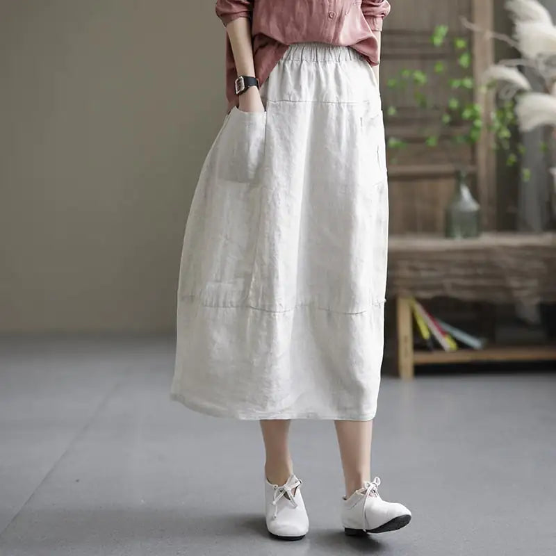 Casual Loose Retro Linen Skirt for Women (Large Size)