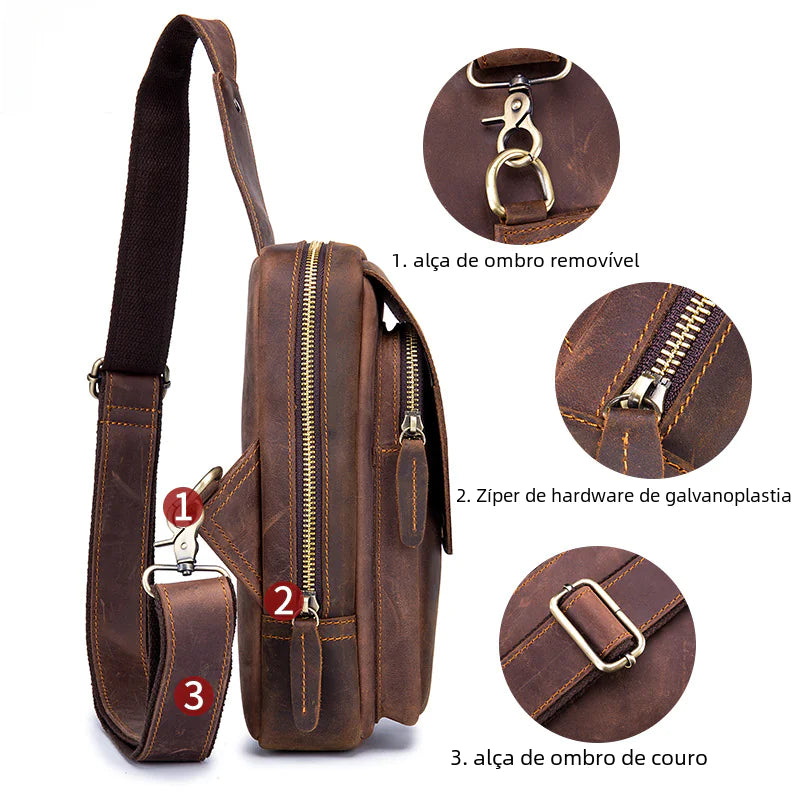 Men's Vintage Leather Chest Bag - Genuine Cowhide for iPad