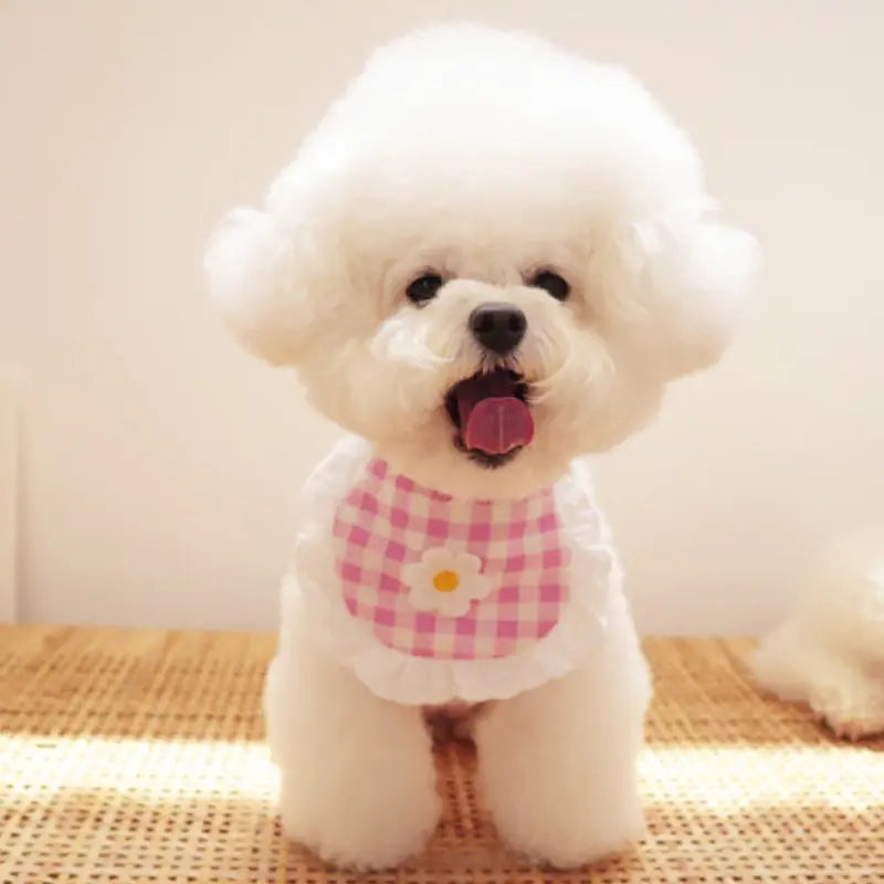 Cute Puppy Dog Plaid Flower Bib for Pets
