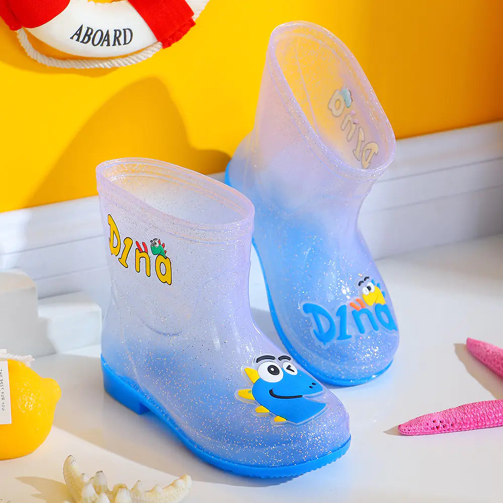 Transparent Dinosaur Rain Boots for Kids with Fleece