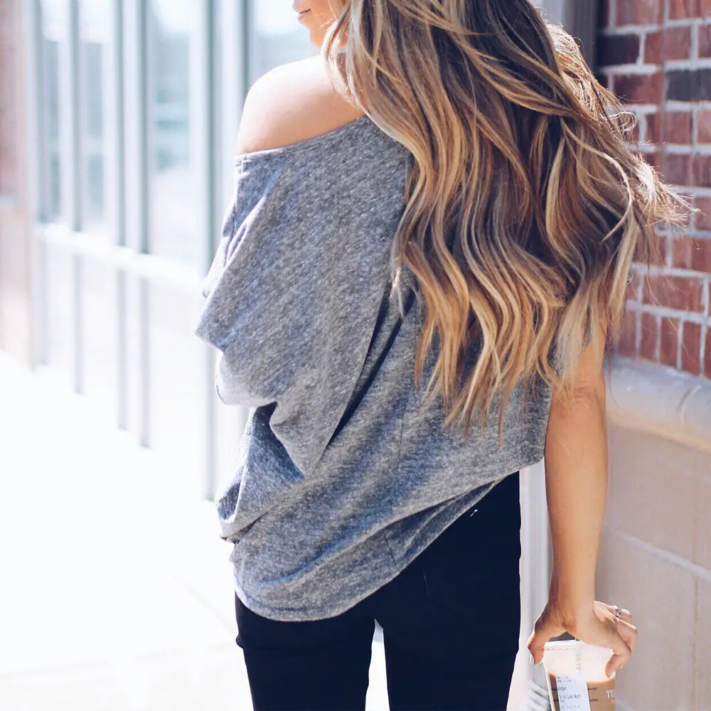 Loose Fit Star Print Off-Shoulder T-Shirt for Women