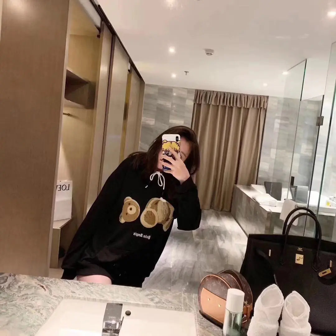 Loose Hoodie with Teddy Bear Design