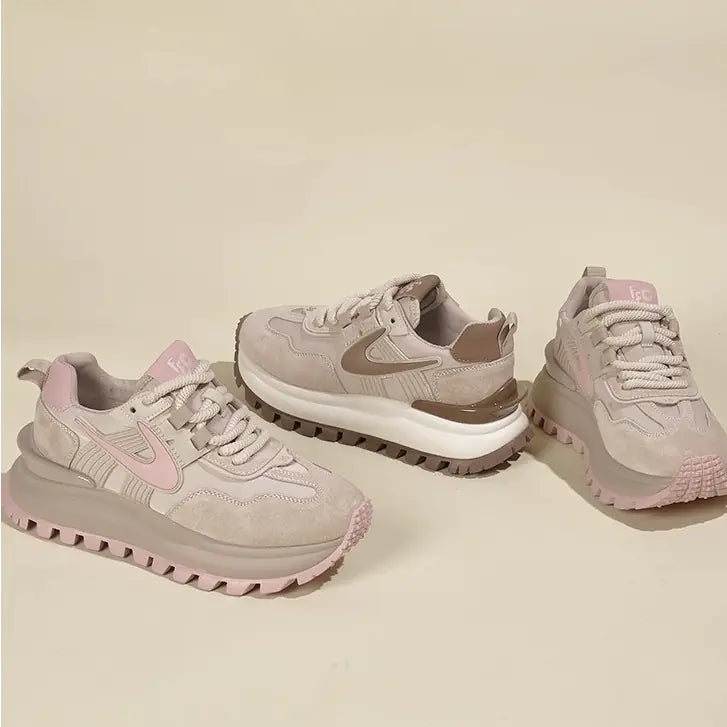 Spring Women's Retro Leather Chunky Sneakers