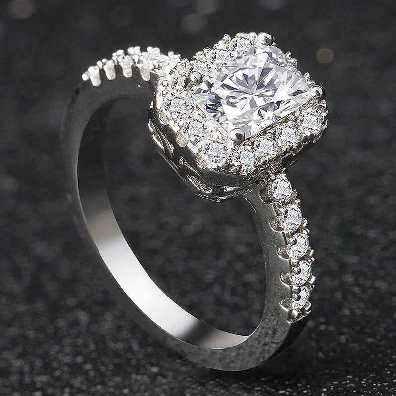 Topaz Engagement Ring with Square Diamond Gemstone