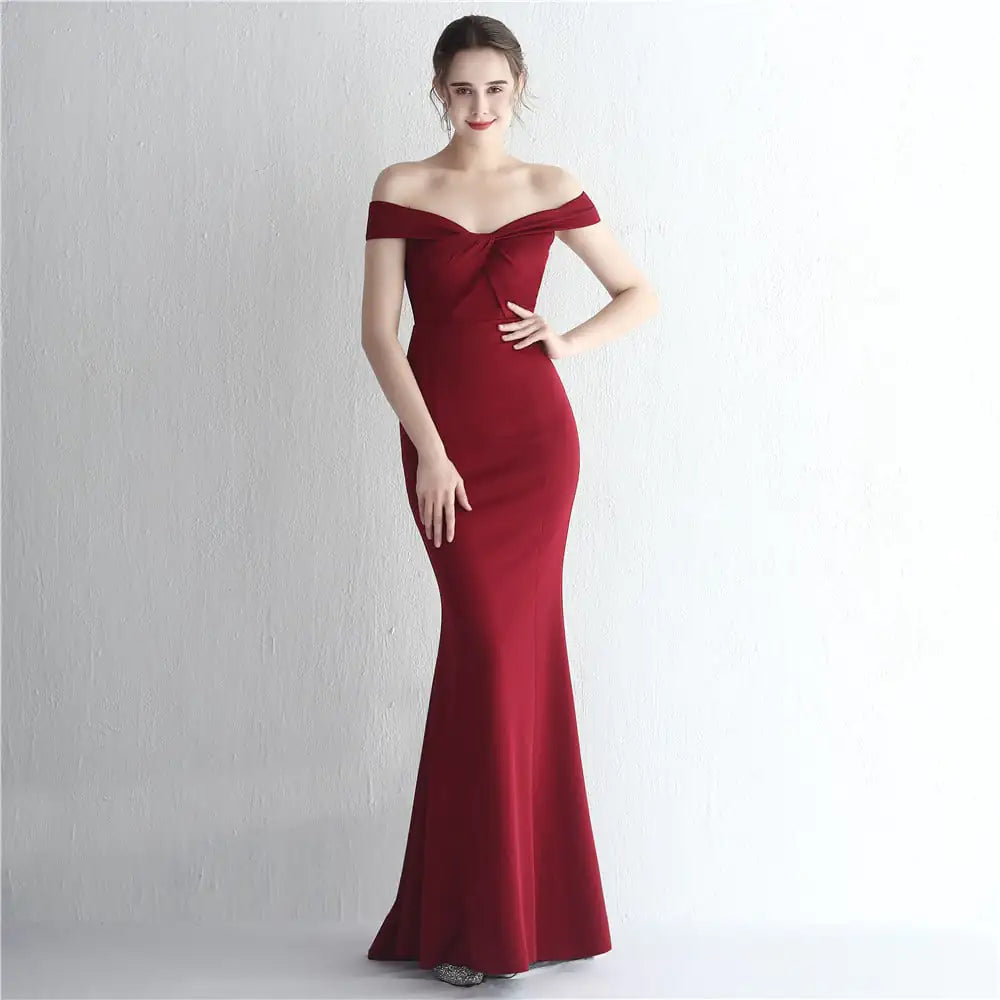 Off-Shoulder Long Dress for Women, Slim-Fit Style