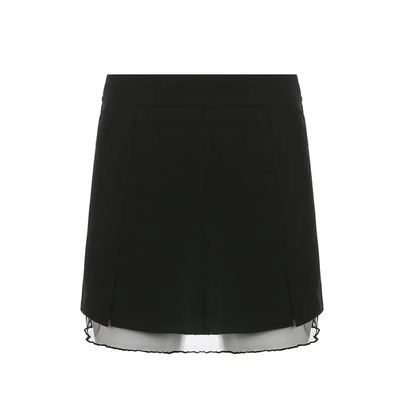 Low Waist Double Elastic Slit Mesh Skirt for Women