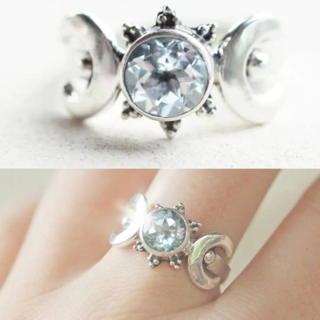 Vintage Thai Silver Moonstone Ring with Gems