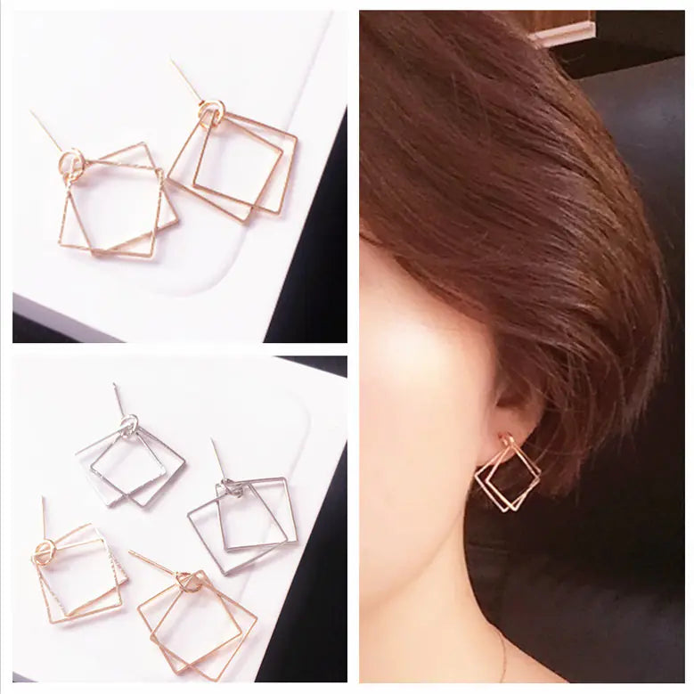 Geometric Hollow Square Earrings - Vintage Minimalist Style