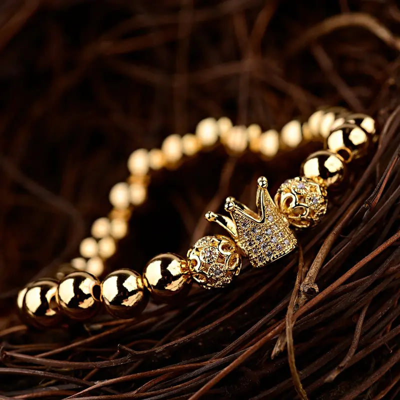 Luxury Gold Zircon Crown Circle Bracelet for Men