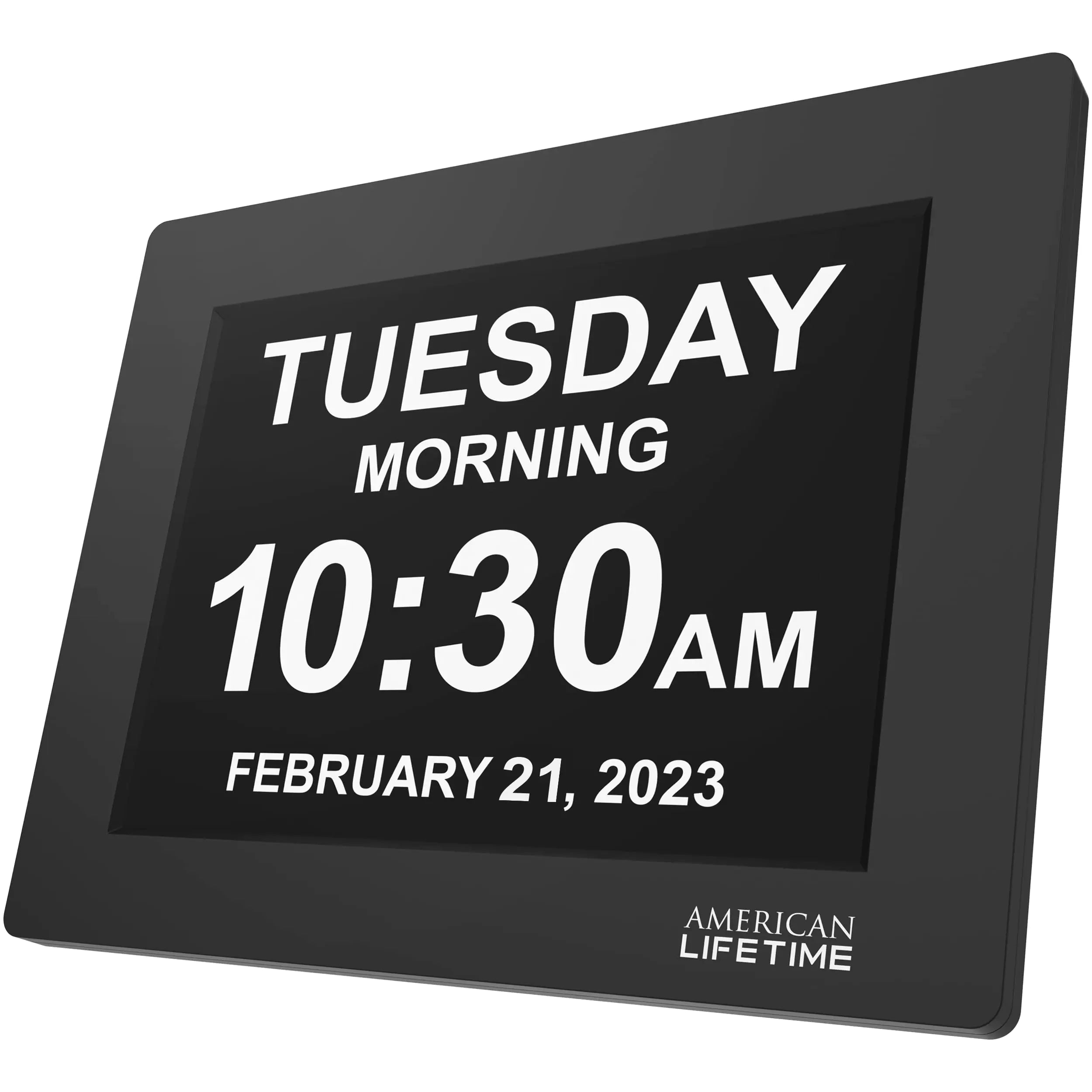 American Lifetime Large Digital Clock for Seniors Black 8 inch with Day & Date Customizable Alarms Auto-Dimming Multi-Language Support Battery Backup Easy Setup and Gift Option