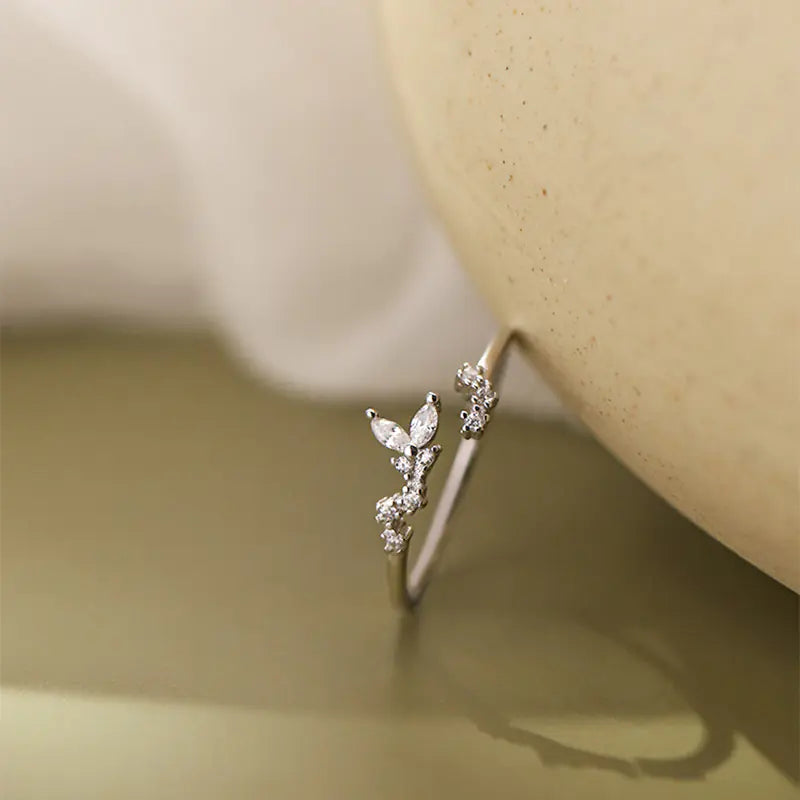 S925 Silver Butterfly Leaf Ring - Chic Forest Style