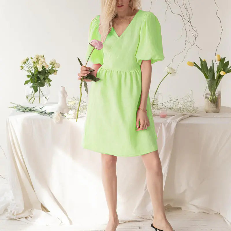 Women's V-neck Loose Dress with Half Sleeves