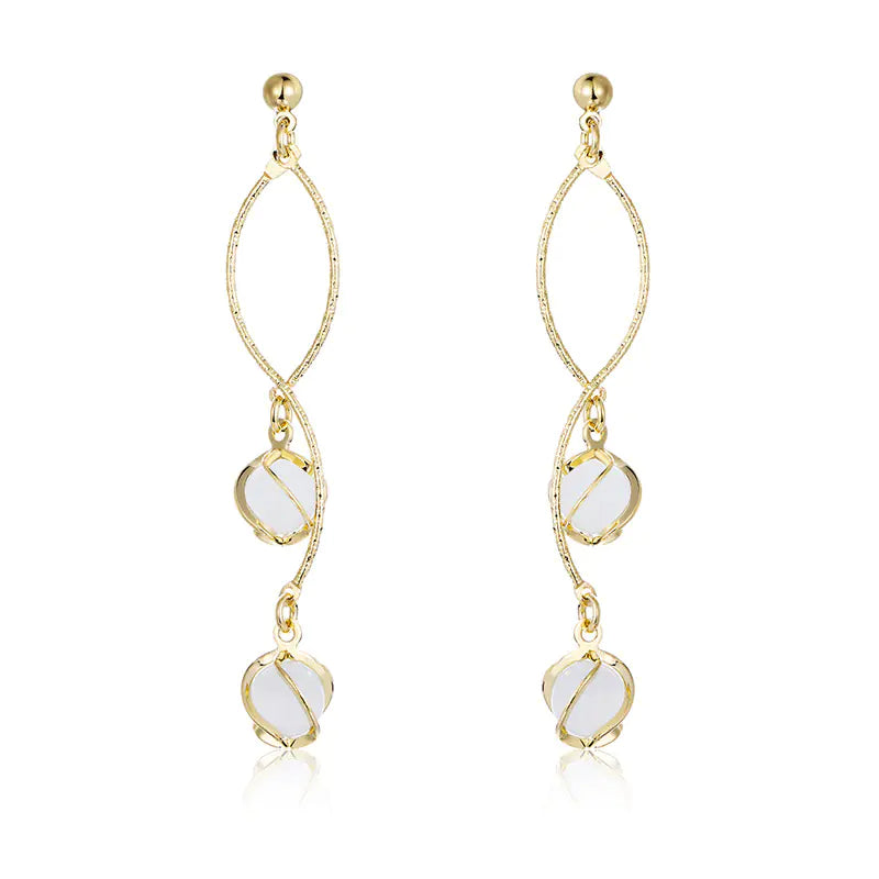 Stylish Cat Eye Stone Earrings - Chic Long Drop Design