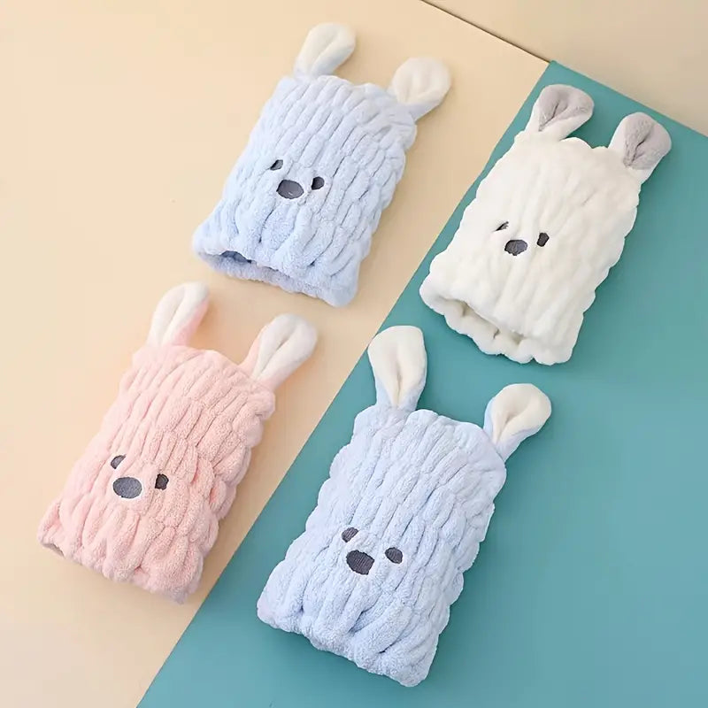 Cute Rabbit Microfiber Hair Dry Cap for Kids & Women