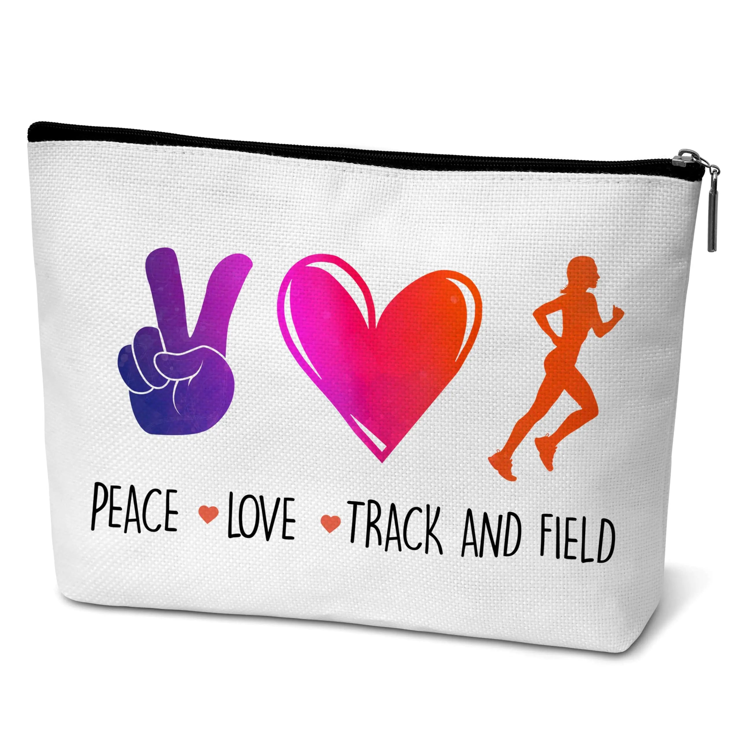 Peace Love Track and Field Makeup Bag Track and Field Gifts for Runners Female Women Teen Girl Accessories-B39