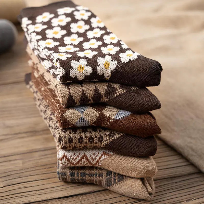 Warm Thick Coffee Color Women's Cotton Tube Socks