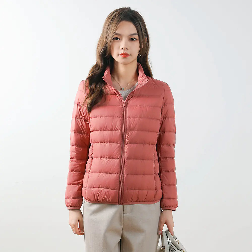 Lightweight Women's Down Jacket with Stand Collar (Plus Size)