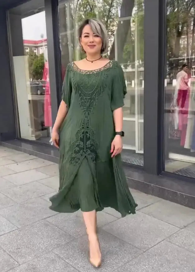 Plus Size Two-Piece Dress with Flared Skirt