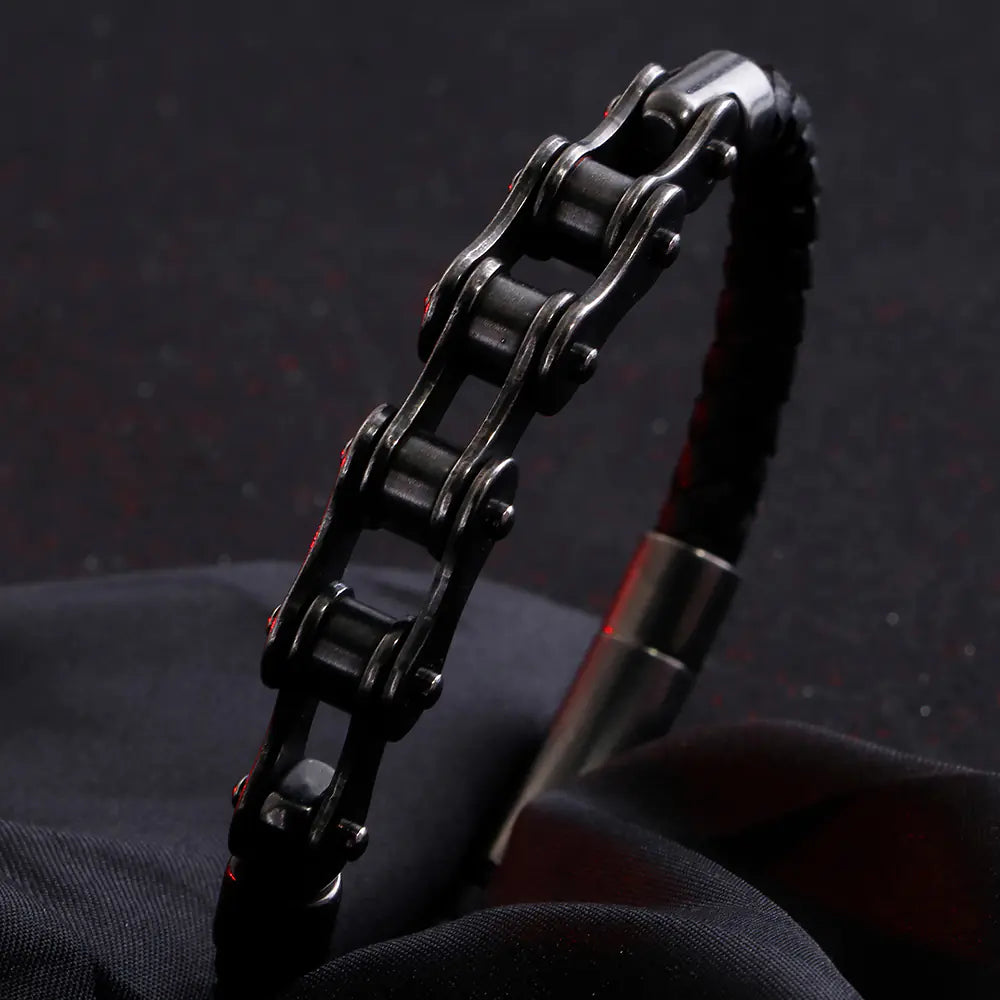 Fashionable Stainless Steel Leather Chain Bracelet for Men