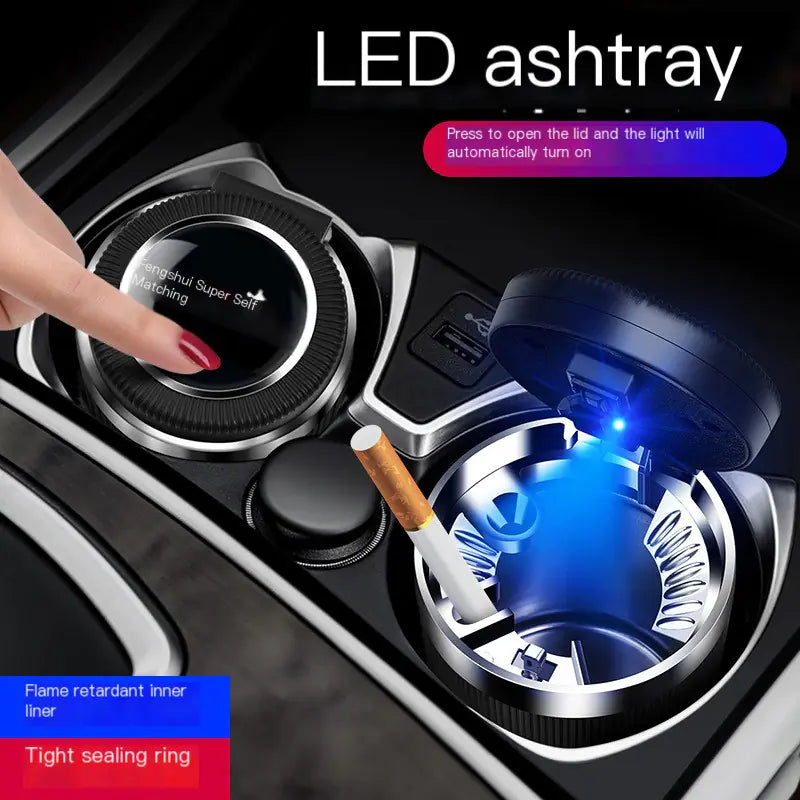 Multifunctional Car Ashtray with LED Light and Metal Core