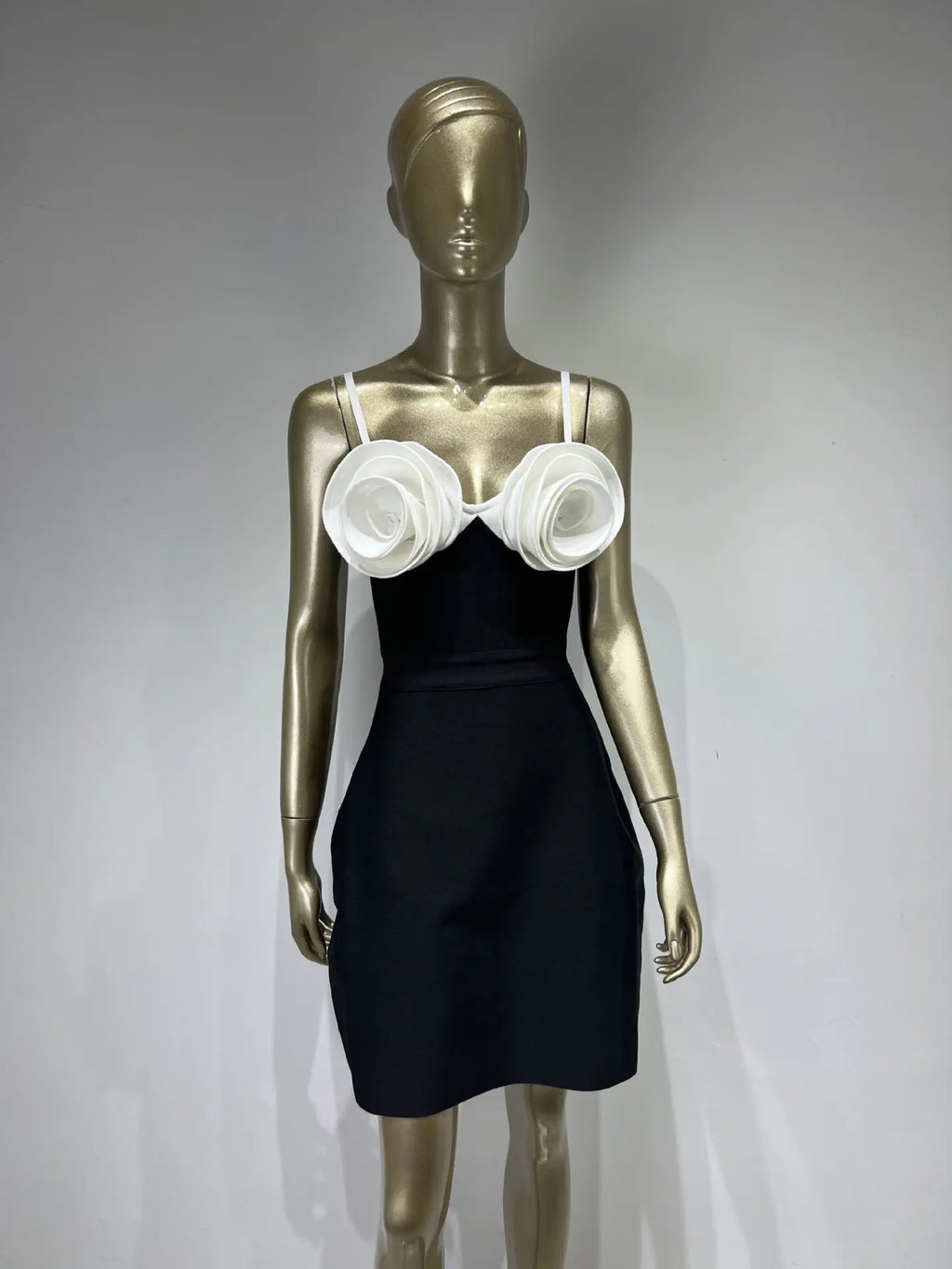 White Suspender A-Line Black Party Dress