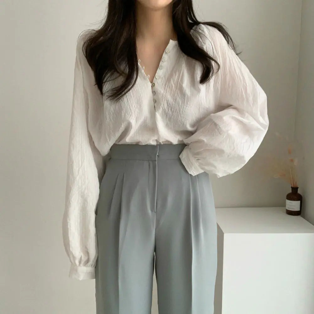 Chic Korean Style Long Sleeve Lightweight Shirt