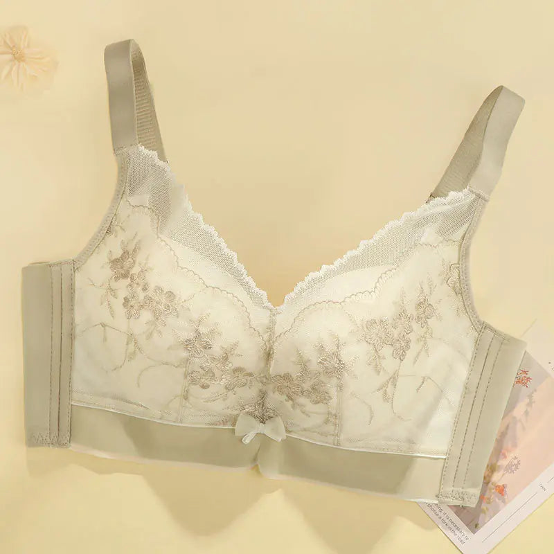 Lace Embroidered Bra - Plus Size Adjustable Support