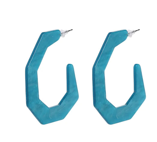 Geometric Acrylic C-Shaped Earrings with Resin Accents