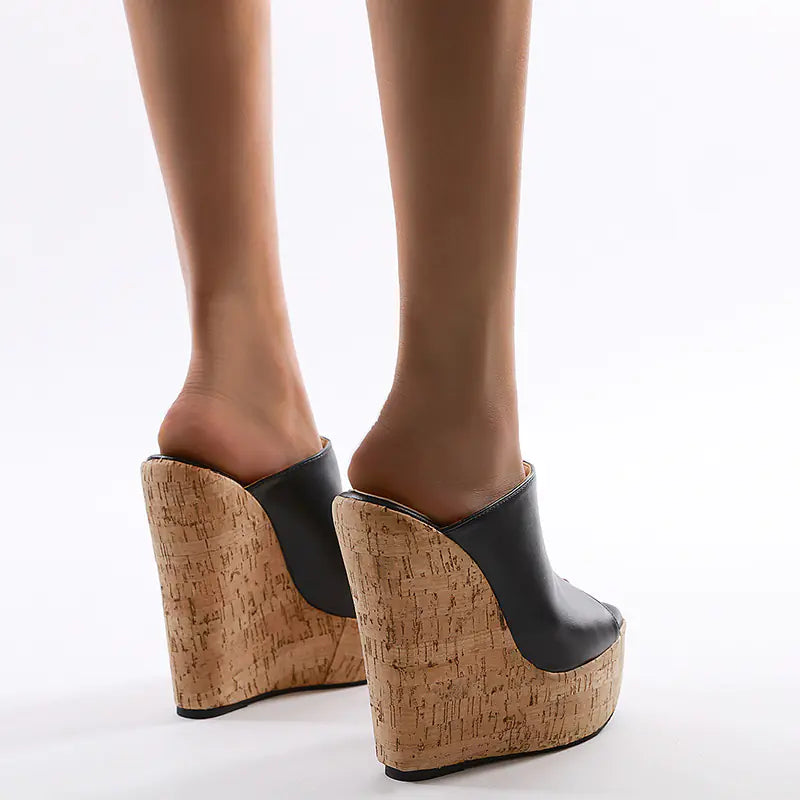 Simple Style Color-Block Wedge Heels (Sizes 35-42)