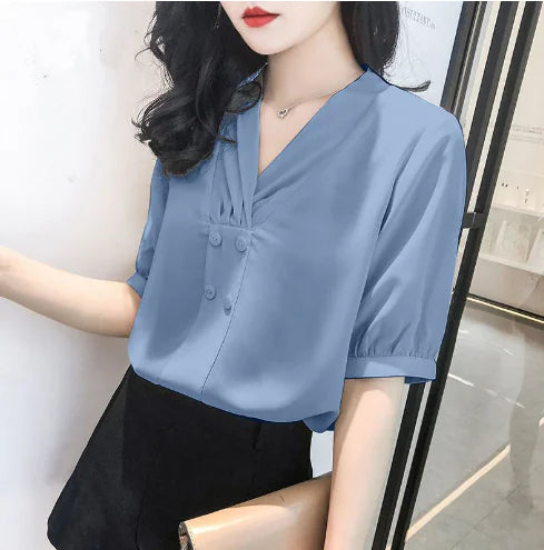 Chiffon V-Neck Long Sleeve Shirt for Women