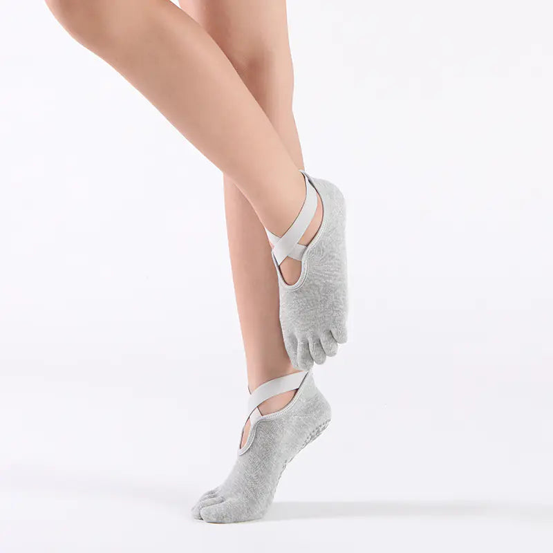 Trendy Cotton Yoga Socks with Grip and Wide Straps
