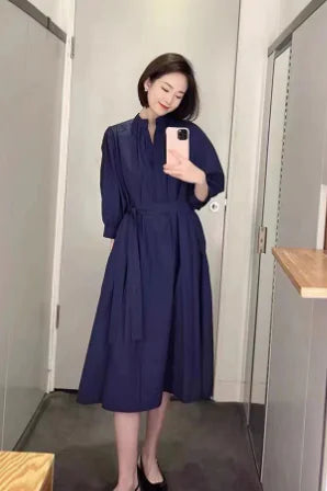 New Winter Batwing Sleeve Dress with Belted Waist