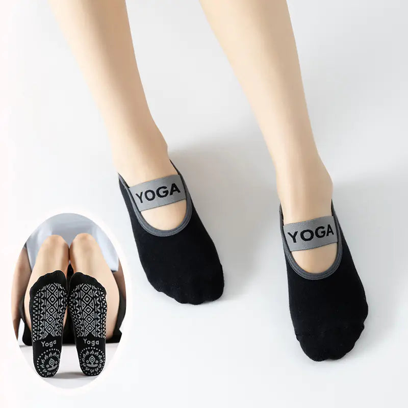 Trendy Cotton Yoga Socks with Grip and Wide Straps