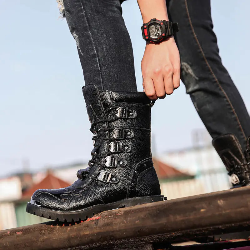 Men's High-Top Combat Boots - Trendy Winter Style