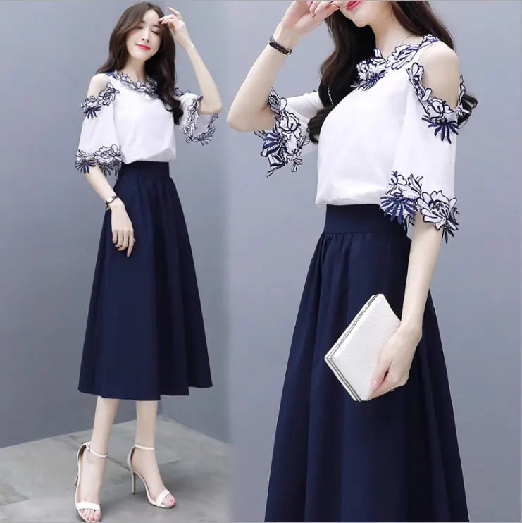 Women's  Two-Piece Dress Set with Waist Design