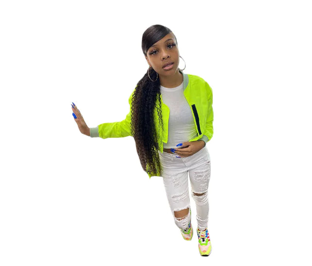 Neon Green Baseball Jacket for Women - Fall Collection