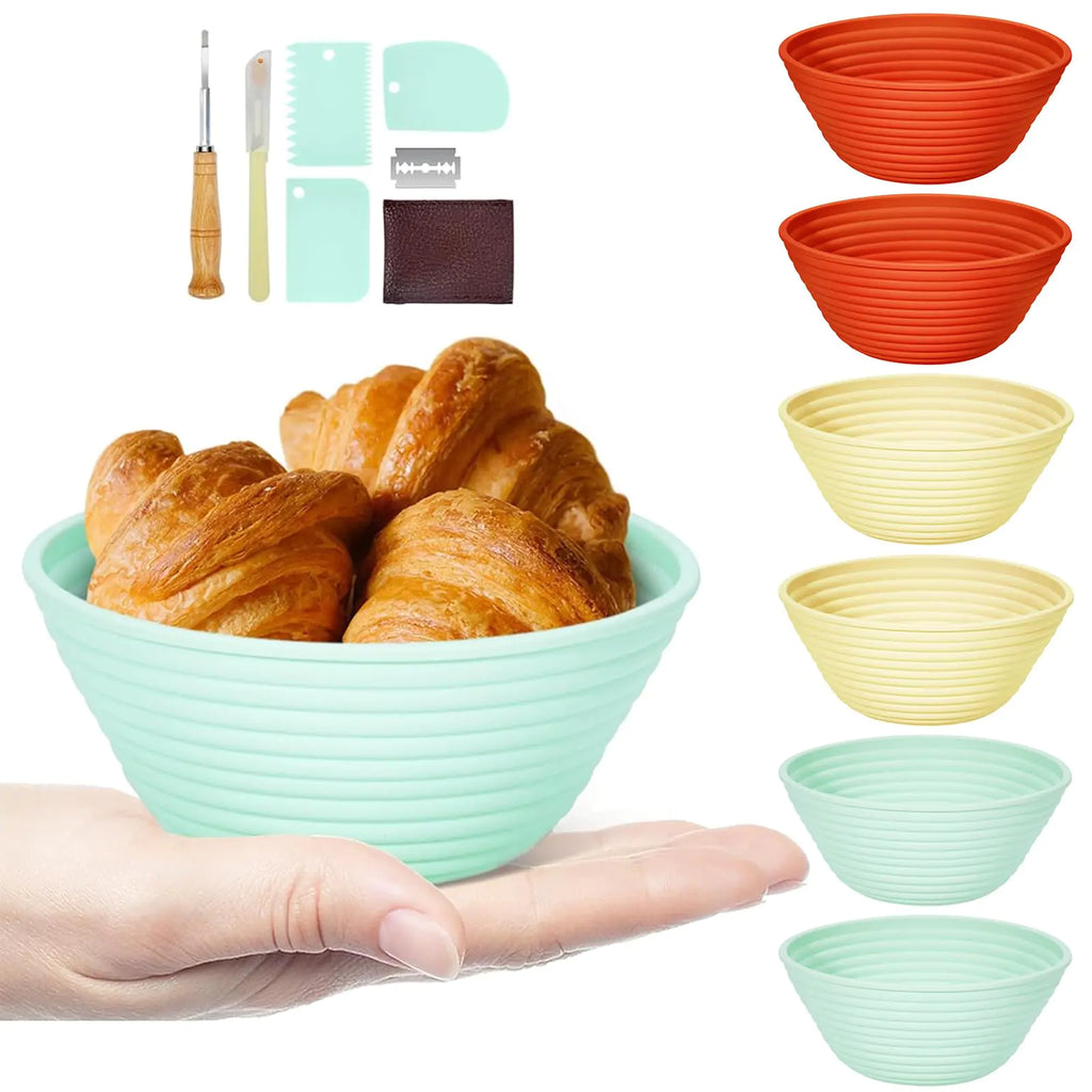 Silicone Banneton Sourdough Bread Baskets (Set of 6 5 Inch) Round Proofing Bread Bowls with Starter Kit Bread Making Baking Supplies