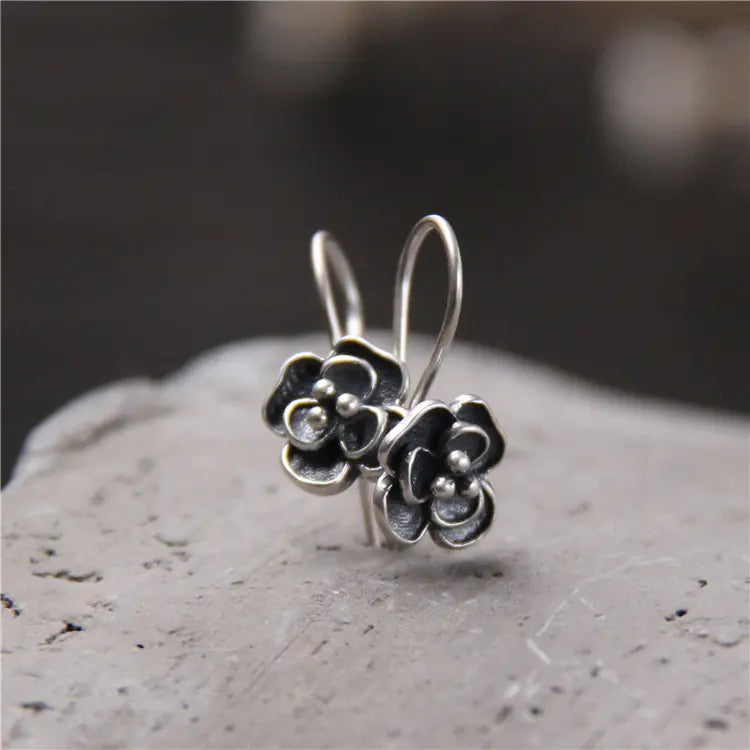 S925 Vintage Silver Rose Flower Earrings