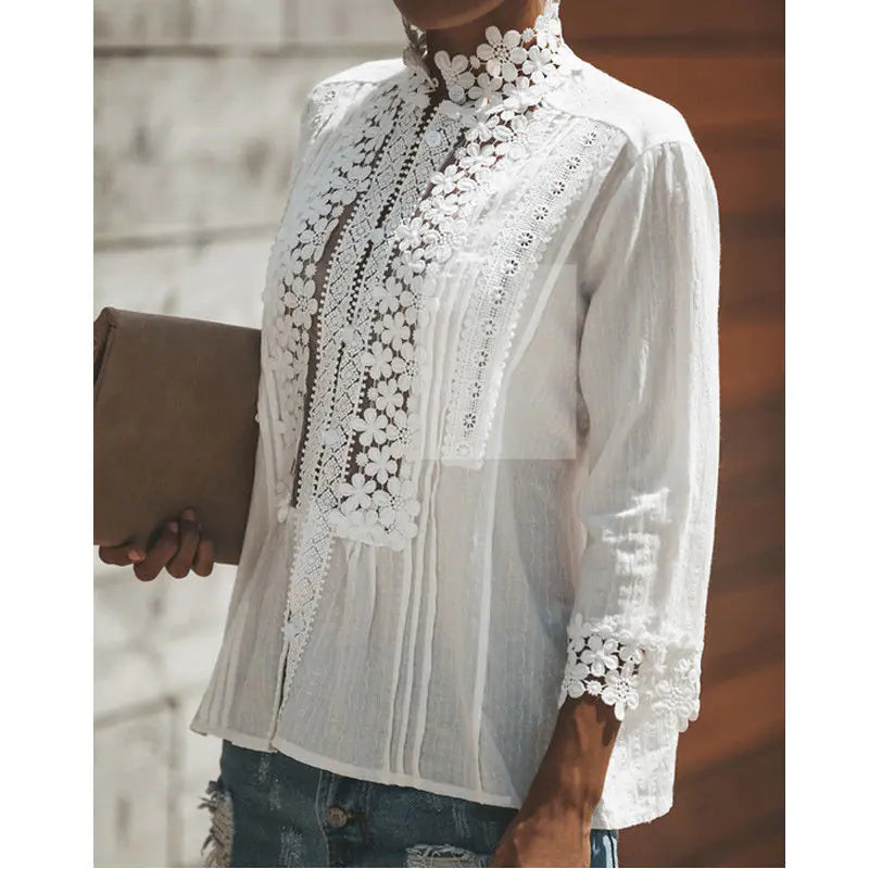 Fashionable Lace Trim Short Sleeve T-Shirt Blouse