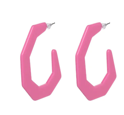 Geometric Acrylic C-Shaped Earrings with Resin Accents