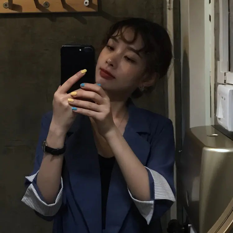 Women's Thin Striped Sleeve Blazer and Shorts Set