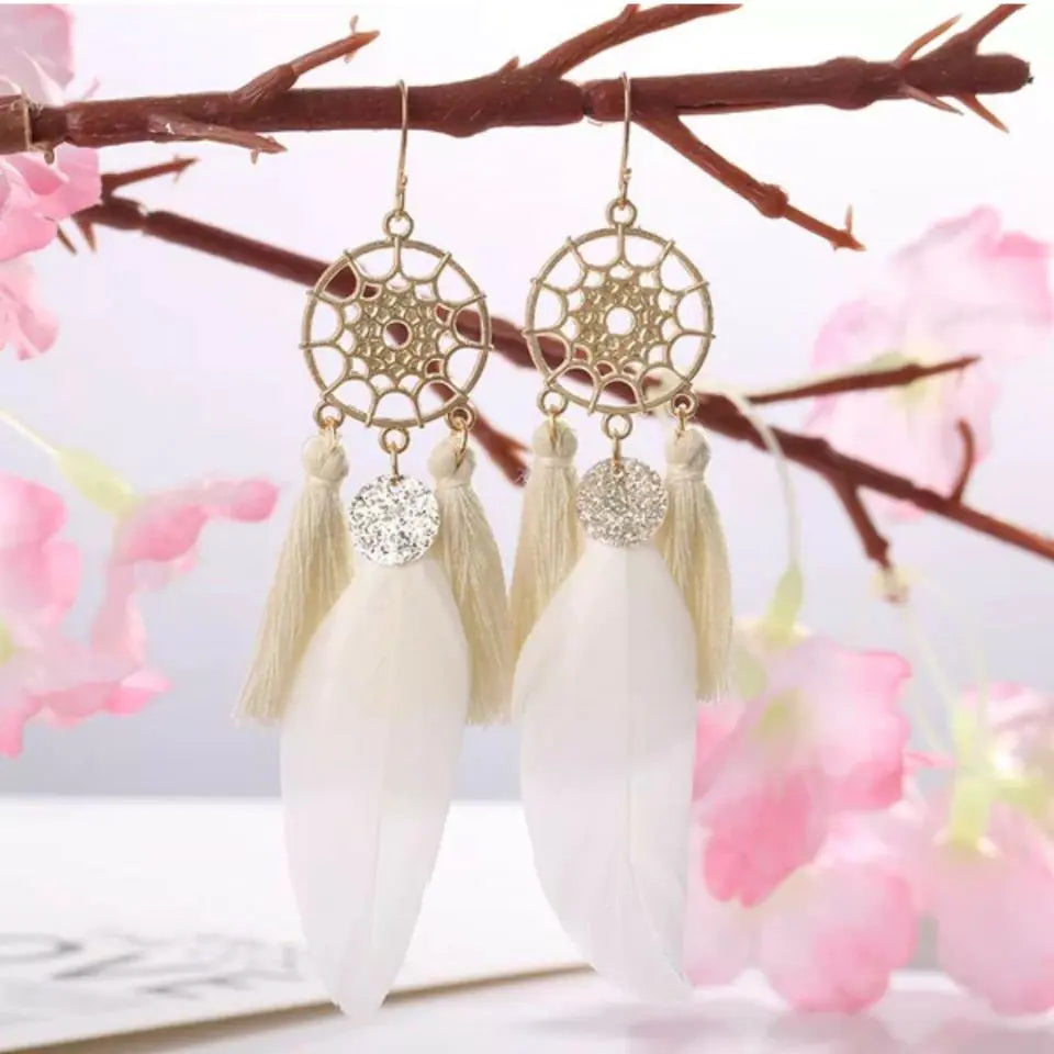 Sequin Feather Tassel Earrings for Women, Trendy Design