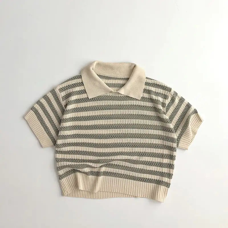Children's Striped Short-Sleeve Hollow Sweater T-shirt