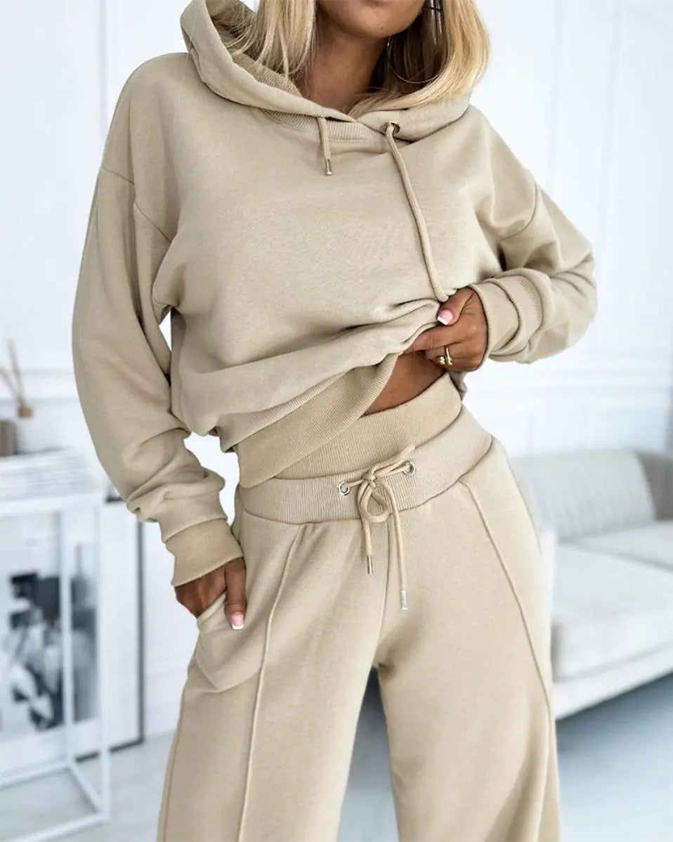 Women's Hooded Patchwork Sweater Two-Piece Set